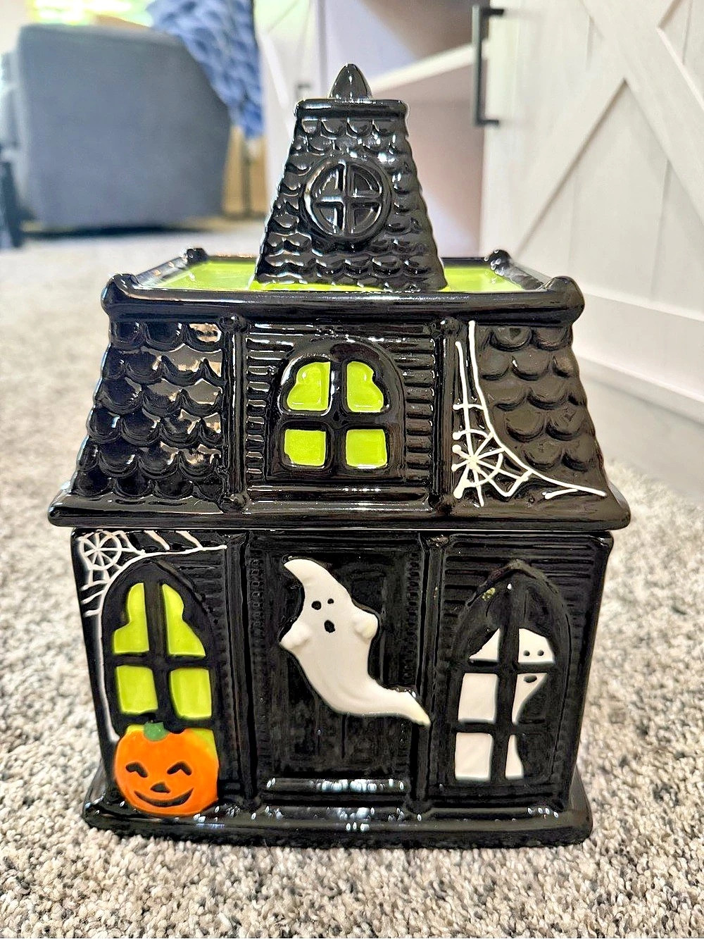 Halloween Haunted House Cookie Jar Black & Green